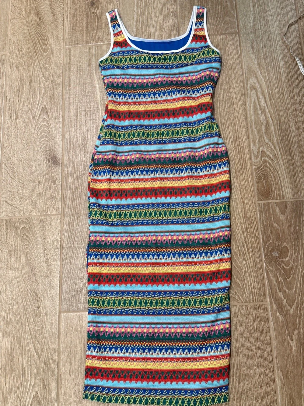 Multicolor Striped Knit Tank Dress - Blue, Red, Yellow, Green